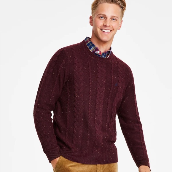 Men's Burgundy Cable Knit Sweater - Picture 1 of 6